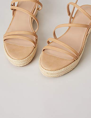 Marca Amazon - find. Strippy Wedge Espadrille Sandalias con cuña Tipo Alpargatas, Beige (Natural), 39 EU