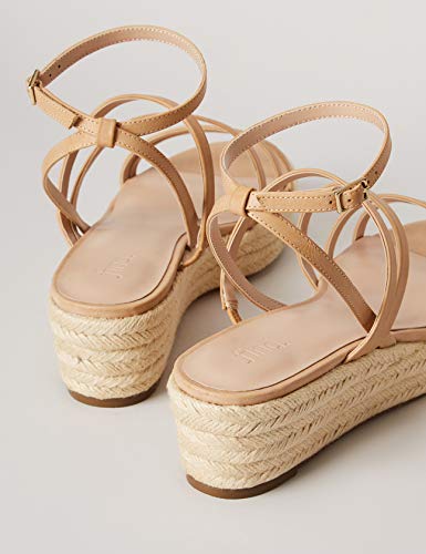 Marca Amazon - find. Strippy Wedge Espadrille Sandalias con cuña Tipo Alpargatas, Beige (Natural), 39 EU