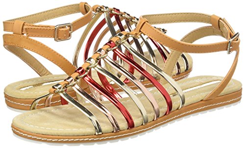 Mariamare Dalia, Sandalias Gladiator para Mujer, (Brush Cuero/Espejo Champagne/Oro Rosa/Espejo 2 Rojo), 38 EU