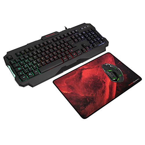 Mars Gaming MCP118, Pack Iluminación RGB de Teclado, Ratón y Alfombrilla Gaming, USB Alámbrico, Negro