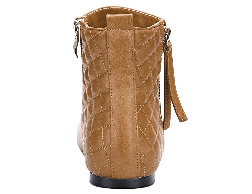 MaxMuxun Classic Camel PU Rejilla de Cuero Zapatos de Mujer Botines Planos Botas de tacón bajo Siex 7 UK