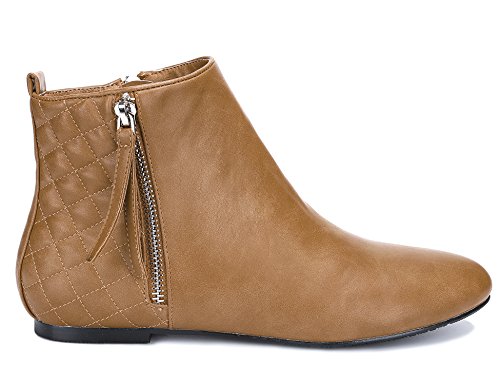 MaxMuxun Mujeres Zapatos Camel Punta Redonda Plana Tobillo Botines de tacón bajo para Damas Botas de Mujer tamaño 8 UK