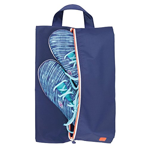 mDesign Juego de 4 bolsas para zapatos – Ligeras bolsas de viaje para guardar zapatos – Fundas con cremallera para deporte, productos de aseo o para la playa – azul marino/blanco/naranja