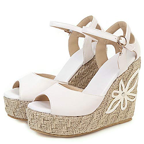 Mediffen Alpargatas Tacón De Cuña Sandalias Mujer Correa De Tobillo Peep Toe Plataforma Sandalias Mujer Tacón Alto De Cuña Fiesta Sandalias Blanco Talla 39 Asiática