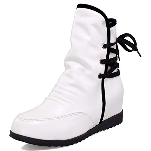 Mediffen Mujer Casual Tacón De Cuña Tacón Medio Invierno Slouch Botines Comodo Cordones Punta Redonda Warm Botas De Nieve Blanco-HM Talla 34 EU