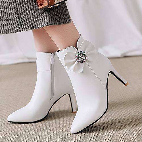 Mediffen Mujer Puntiagudo Tacón De Aguja Elegante Botines Blanco-HM Talla 38 Asiática