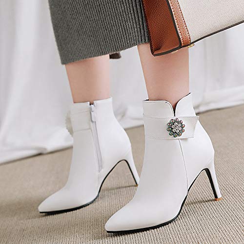 Mediffen Mujer Tacón De Aguja Puntiagudo Elegante Botines Blanco-HM Talla 47 Asiática