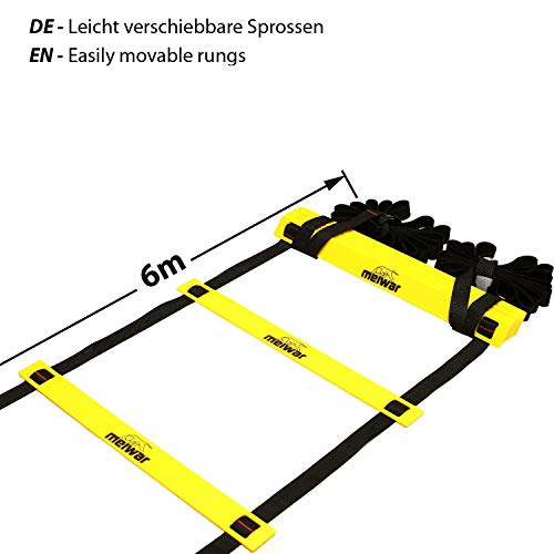 meiwar Escalera de coordinación de 6m con Bolsa y Clavijas | Escalera de Velocidad | Escalera de Velocidad para fútbol, Fitness, Deportes, Balonmano | + eBook Gratis