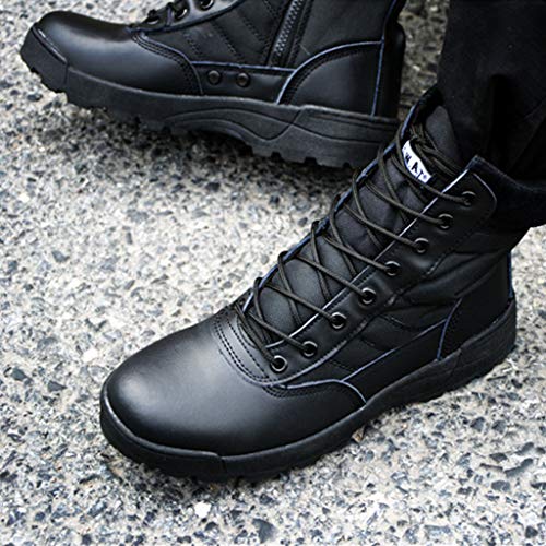 MERRYHE Botas Militares para Hombres, Botas de Combate en el Desierto, Zapatos de Escalada para Deportes al Aire Libre de Alta Gama, Botines con Cordones Laterales con Cordones para Hombres,Black-42