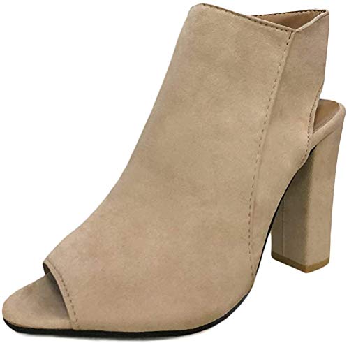 Mine Tom Minetom Verano Botines Shoes Mujer Sandalias Tacon Ancho Suede Caña Baja Botas con Cremalleras Oficina Beige EU 34