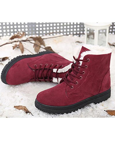 Minetom Mujer Botas Fur Calentar Botines Planos Chic Gamuza Sintética Cordón-Arriba Botas de Nieve Vino rojo EU 35