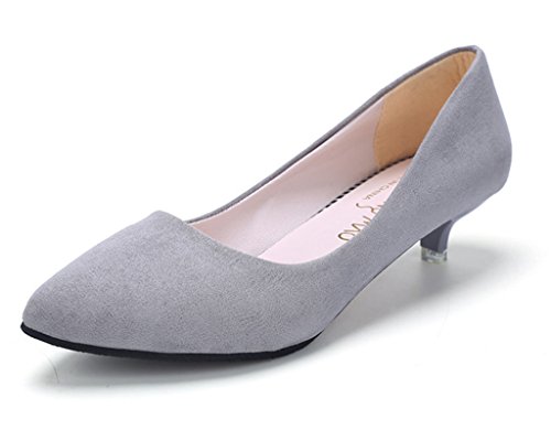 Minetom Mujer Primavera Cómodo Kitten Heel Zapatos Casual Zapatos de Ante Punta Pointed Zapatos de Tacón Gris EU 36