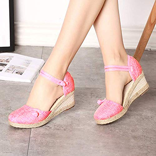 Minetom Mujer Sandalias de Plataforma Tacón Alto Cuña Alpargatas Espadrilles Plataforma Hebilla Mares Playa Chancletas Zapatillas Zapatos de Verano Rosa 38 EU