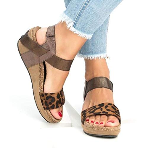 Minetom Sandalias Mujer Cuña Alpargatas Plataforma Bohemias Romanas Flip Flop Mares Playa Gladiador Verano Tacon Planas Zapatos Zapatillas Negro Beige 35-43 A Leopardo EU 42