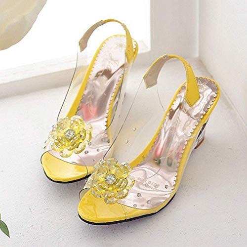 Minetom Sandalias Mujer Cuña Verano Plataforma Punta Abierta Flor Zapatos De Tacón Alto De Playa Fiesta Transparentes Sandalias De Cristal Amarillo 42 EU