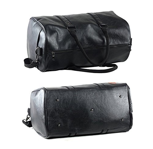 Mioy Bolsas De Viaje De Cuero Impermeable Moda Hombre Gran Capacidad Bolsa de Deportes totalizadores Travel Duffle (Negro)