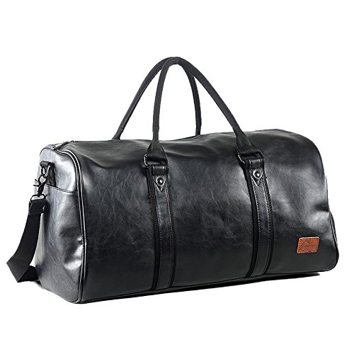 Mioy Bolsas De Viaje De Cuero Impermeable Moda Hombre Gran Capacidad Bolsa de Deportes totalizadores Travel Duffle (Negro)