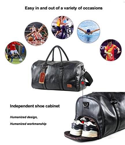 Mioy Bolsas De Viaje De Cuero Impermeable Moda Hombre Gran Capacidad Bolsa de Deportes totalizadores Travel Duffle (Negro)