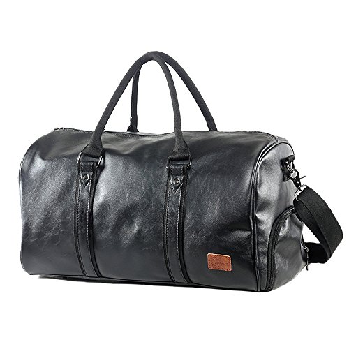 Mioy Bolsas De Viaje De Cuero Impermeable Moda Hombre Gran Capacidad Bolsa de Deportes totalizadores Travel Duffle (Negro)