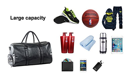 Mioy Bolsas De Viaje De Cuero Impermeable Moda Hombre Gran Capacidad Bolsa de Deportes totalizadores Travel Duffle (Negro)