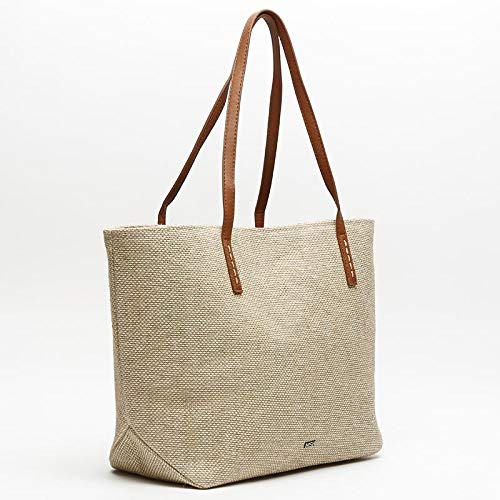 MISAKO Bolso Rafia Mujer PARAISO - Bolso de Verano tipo Capazo Yute - Bolso Tote Grande y Espacioso - Con asas de Hombro en polipiel - 19x57x34cm