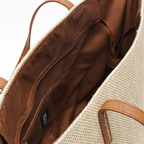 MISAKO Bolso Rafia Mujer PARAISO - Bolso de Verano tipo Capazo Yute - Bolso Tote Grande y Espacioso - Con asas de Hombro en polipiel - 19x57x34cm