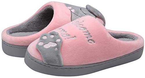 Mishansha Hombre Mujer Zapatillas de Casa para Invierno Otoño, con Forro de Felpa y Suela Dura, Cómodas/Blanditas/Mulliditas y Calentitas(048 Rosado, 37/38 EU - Tamaño del Fabricante: 38/39 CN)