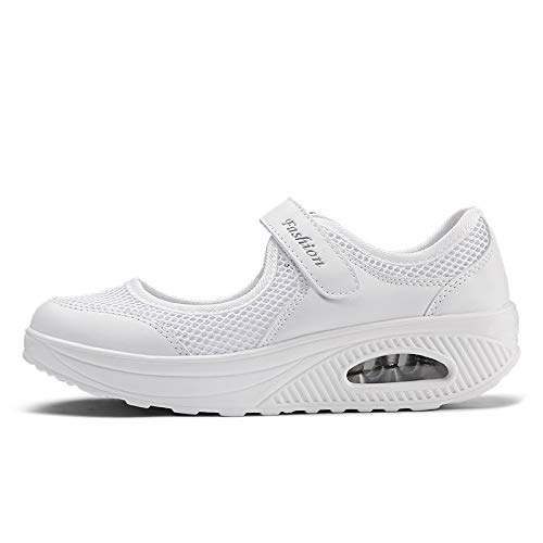 Moda Mujeres Tejida Cómodos Zapatos para Caminar Zapatillas De Deporte Talla 35-42 Zapatos Respirado Ligero Malla Mujeres Deporte Running Zapatillas Sacudir Casual Zapatos Height-Increasing Sneaker