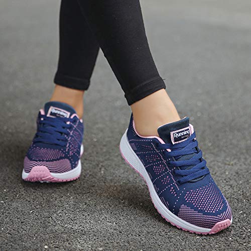 Moda para Mujer Zapatillas de Deporte de Malla Punta Redonda Correas Cruzadas Zapatillas de Deporte Zapatos para Caminar Correr Transpirable Zapatos Planos Casuales