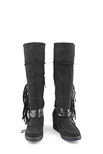 Modelisa - Botas Altas con Tacón Cuña Flecos para Mujer (Negro, Numeric_40)