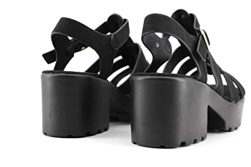 Modelisa - Sandalia Plataforma Estilo Cangrejera para Mujer Verano (Negro, Numeric_41)