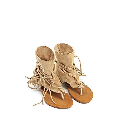 Modelisa - Sandalias Estilo Botin De Dedos con Flecos para Mujer (Beige, Numeric_38)