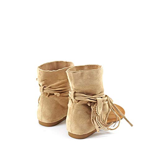 Modelisa - Sandalias Estilo Botin De Dedos con Flecos para Mujer (Beige, Numeric_38)