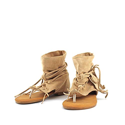 Modelisa - Sandalias Estilo Botin De Dedos Con Flecos Para Mujer (Beige, numeric_41)