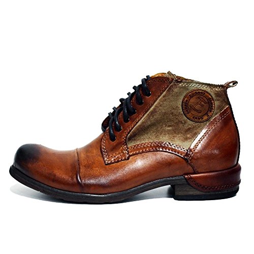 Modello Oreto - EU 41 - US 8 - UK 7-26 cm - Cuero Italiano Hecho A Mano Hombre Piel Color Marrón Botas Bajas Botines - Cuero Cuero Pintado a Mano - Encaje