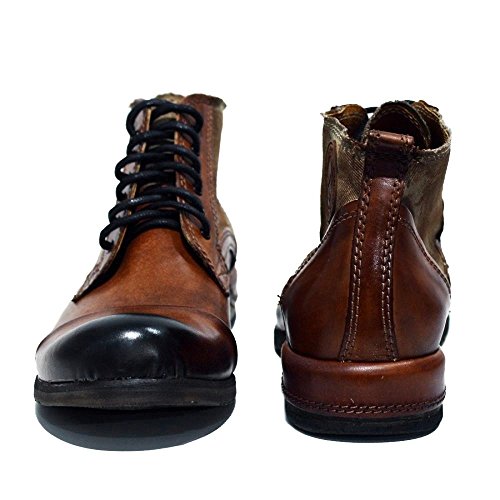 Modello Oreto - EU 41 - US 8 - UK 7-26 cm - Cuero Italiano Hecho A Mano Hombre Piel Color Marrón Botas Bajas Botines - Cuero Cuero Pintado a Mano - Encaje