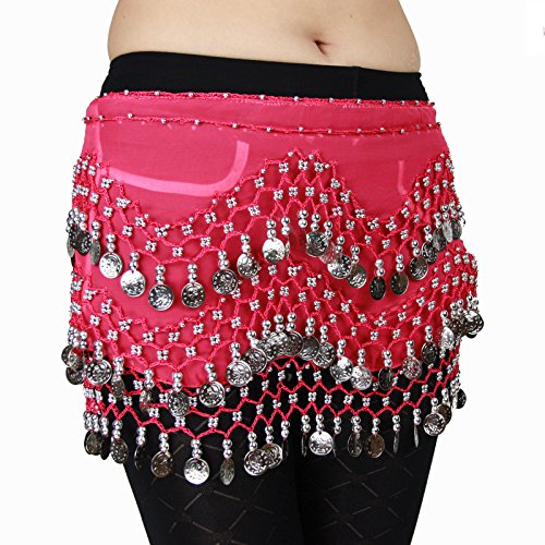 Moderno pañuelo de gasa de Hoter, para colocar en la cadera, con monedas plateadas colgando para bailar la danza del vientre, Mujer niña, negro, standard size fits most