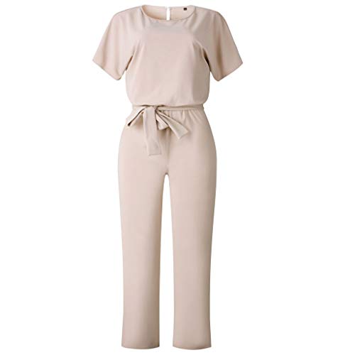 Monos de Vestir Mujer, SUNNSEAN Pantalones Largos Elegante Verano Tallas Grandes Mono de Manga Corta señoras Jumpsuit Monos Mujer Fiesta Playsuits con Cinturón de Lazo Clubwear Monos