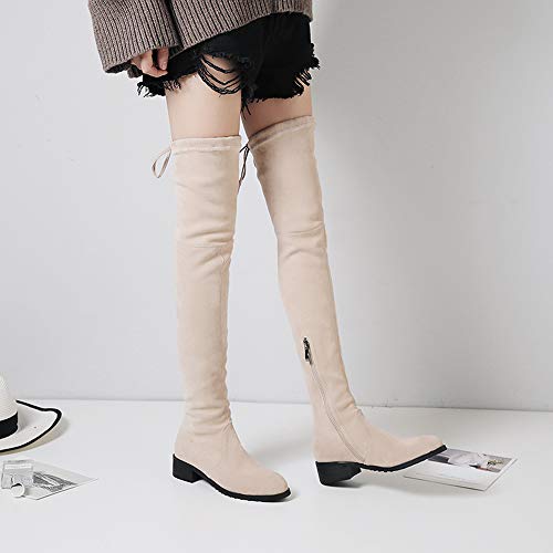 Mujer Botas Sobre la Rodilla,Botas altas de gamuza de tacón bajo de estilo universitario de alta elasticidad,Knight boots botas de tacón alto pole dance boots,Fiesta club banquete,Beige,36EU/3UK