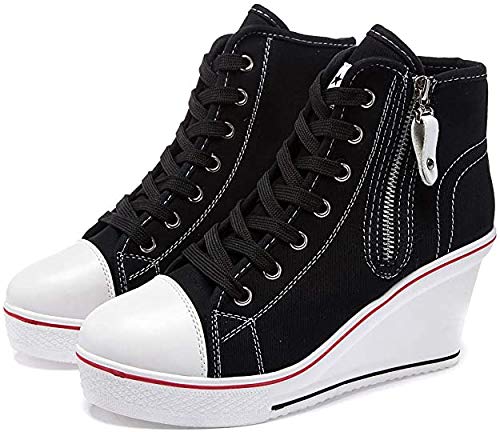 Mujer Cuñas Zapatos 35-43 EU De Lona High-Top Zapatos Casuales Talla Grande Zapatillas de Cuña para Mujer Zapatillas de Deporte Zapatillas Altas Primavera/Verano Tacón Cuña