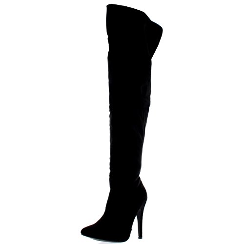 Mujer Muslo Plataforma Tramo Tacones Altos Anochecer Tacones Altos Bota - Negro Suede - UK6/EU39 - KL0049J