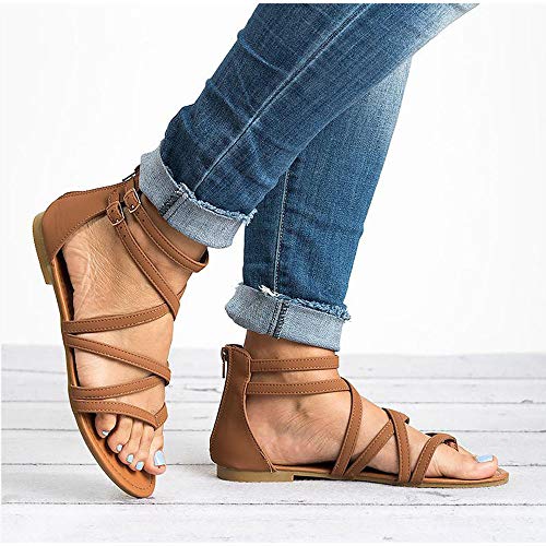 Mujer Sandalias Chanclas Bohemia Romanas Punta Plana Verano Estilo Informal Cómodo Elegante Gladiador Playa Calzado,01,43