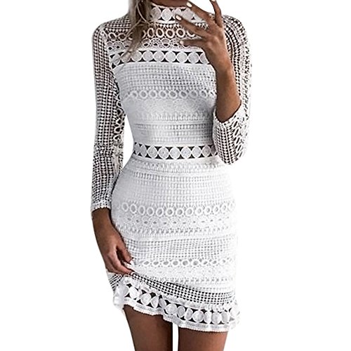 Mujer Vestido Elegante Casual Dress Manga Larga con Vestidos de Manga Larga y Falda de Encaje Sexy para Damas Primavera Vestidos Fiesta Coctel Vestidos Playa Mujeres riou