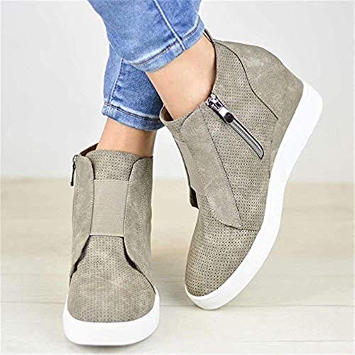 Mujer Zapatillas de Deporte de Cuña Botines de Plataforma Zapatos de Tacón Alto Zapatillas Planas con Cremallera Aumentar Dentro Sneakers Cómodos al Aire Libre Casuales