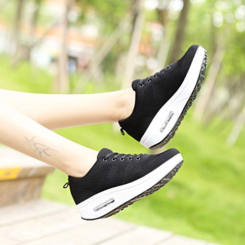 Mujer Zapatillas de Deporte Malla Air Cuña Cómodos Sneakers Mujer Casual Running Senderismo Ligero Mesh Zapatillas Gris Negro 35-41