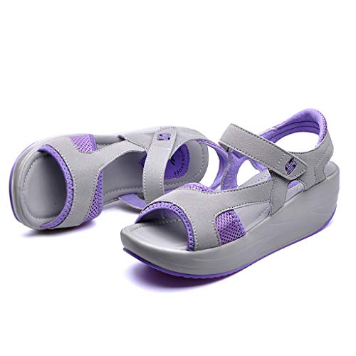 Mujeres Sandalias Deportivas, 2019 Zapatillas Con Punta Abierta Con Plataforma Cuña En Suelas Cómodas Transpirable Zapato De Deporte Para Fitness Al Aire Libre 35-40(Púrpura, 37)