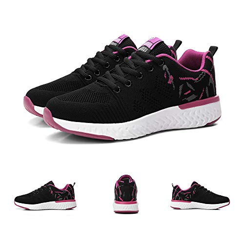 Mujeres Zapatos Deportivas Running Trekking Sneakers Cordones Ligero Respirable Mesh Shoes Fitness Rosa 37