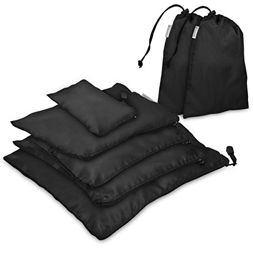 Navaris Set de 7 organizadores para Maleta - 7 Bolsas para almacenaje - para Ropa Zapatos en Equipaje - Sacos de Embalaje para Viajes en Negro