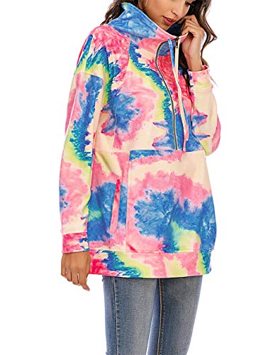 Nekosi Sudadera informal para mujer de talla grande, informal, ligera, de manga larga, con cremallera, con bolsillos 08-tie Dye Blue L