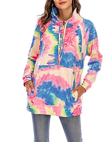 Nekosi Sudadera informal para mujer de talla grande, informal, ligera, de manga larga, con cremallera, con bolsillos 08-tie Dye Blue L